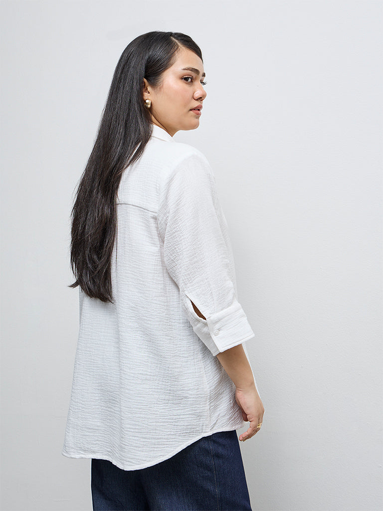 Gia White Crinkle-Textured Cotton Shirt