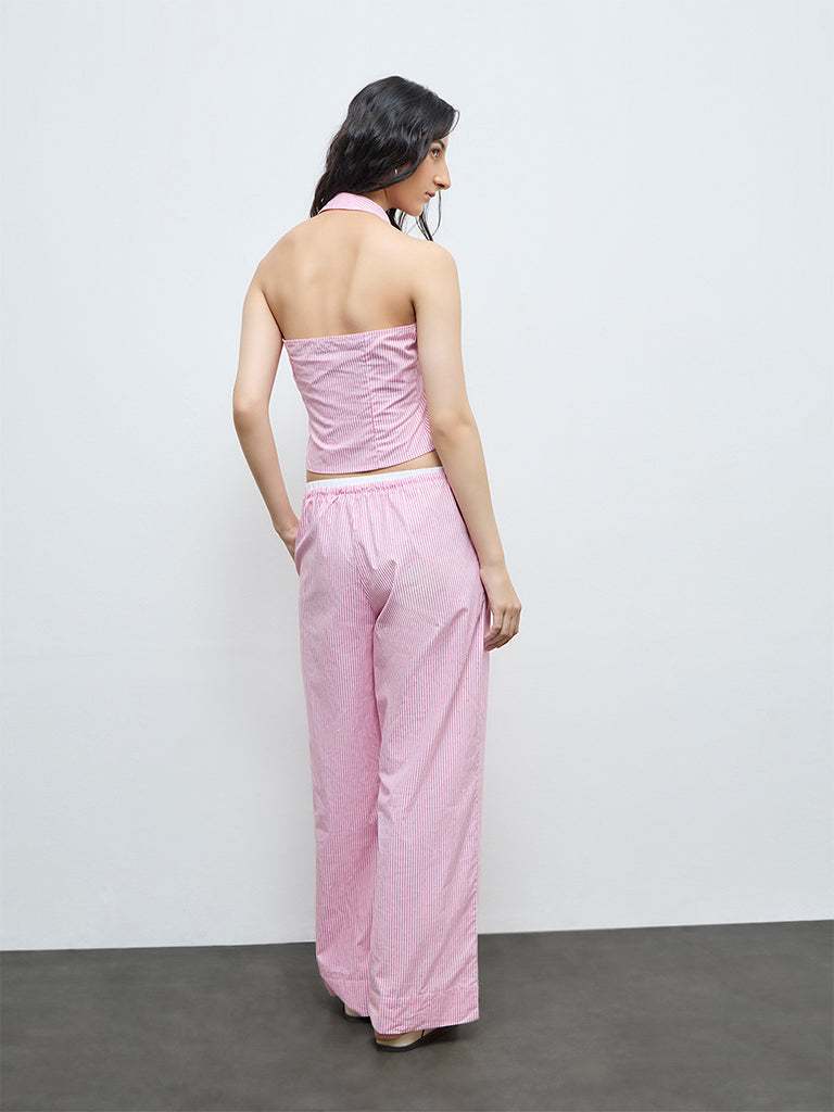 Nuon Pink Striped High-Rise Pants