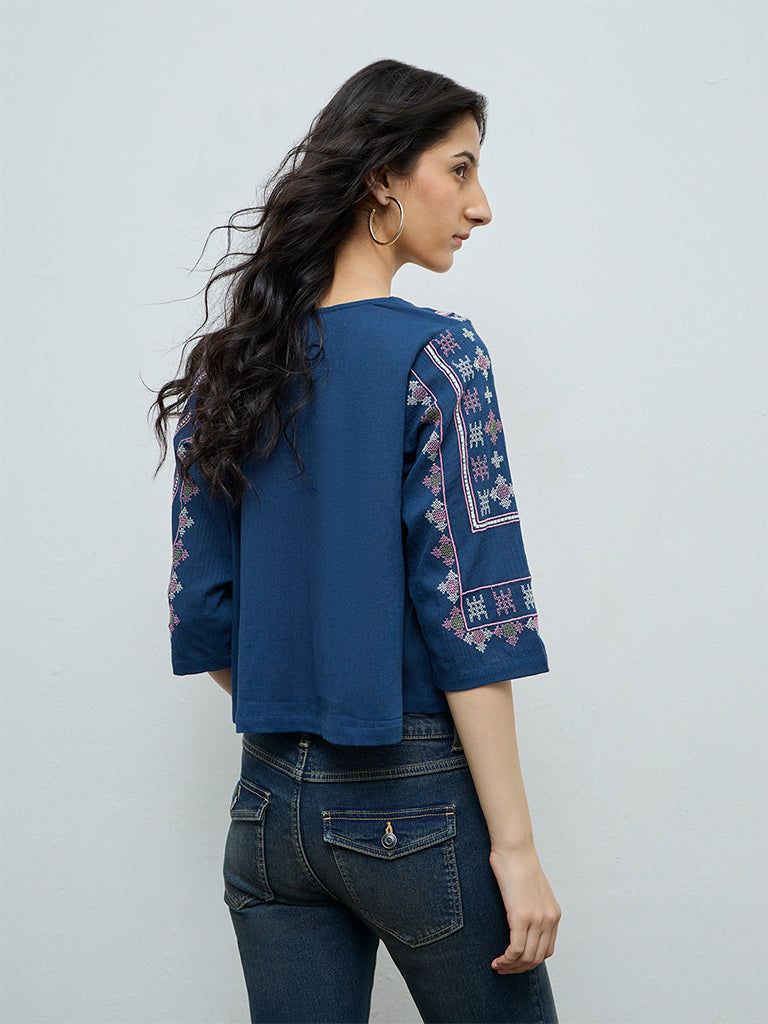 Bombay Paisley Blue Embroidered Cotton Top