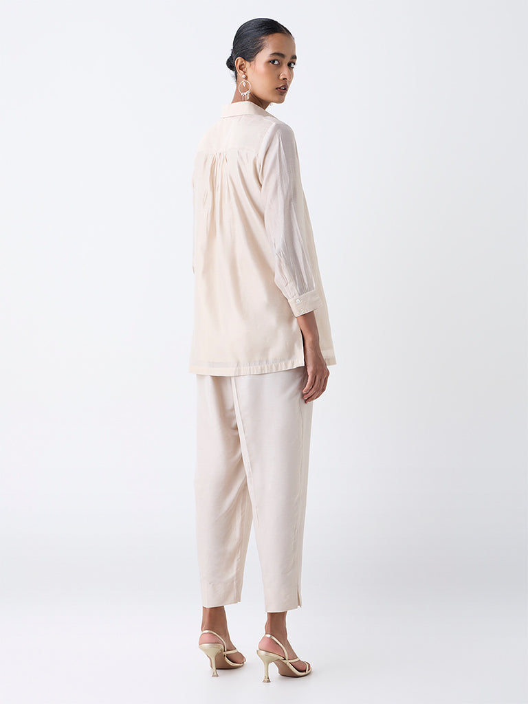 Vark Beige Floral Embroidered Co-ord Set
