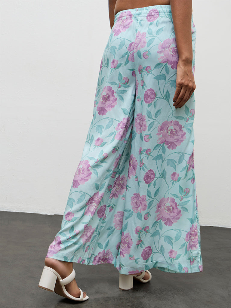 Zuba Sea Green Floral Printed Palazzos