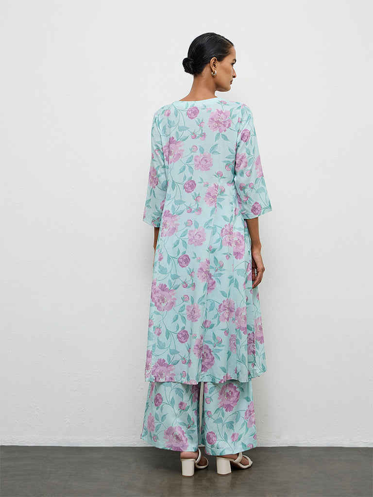 Zuba Green Floral Pattern A-Line Kurta
