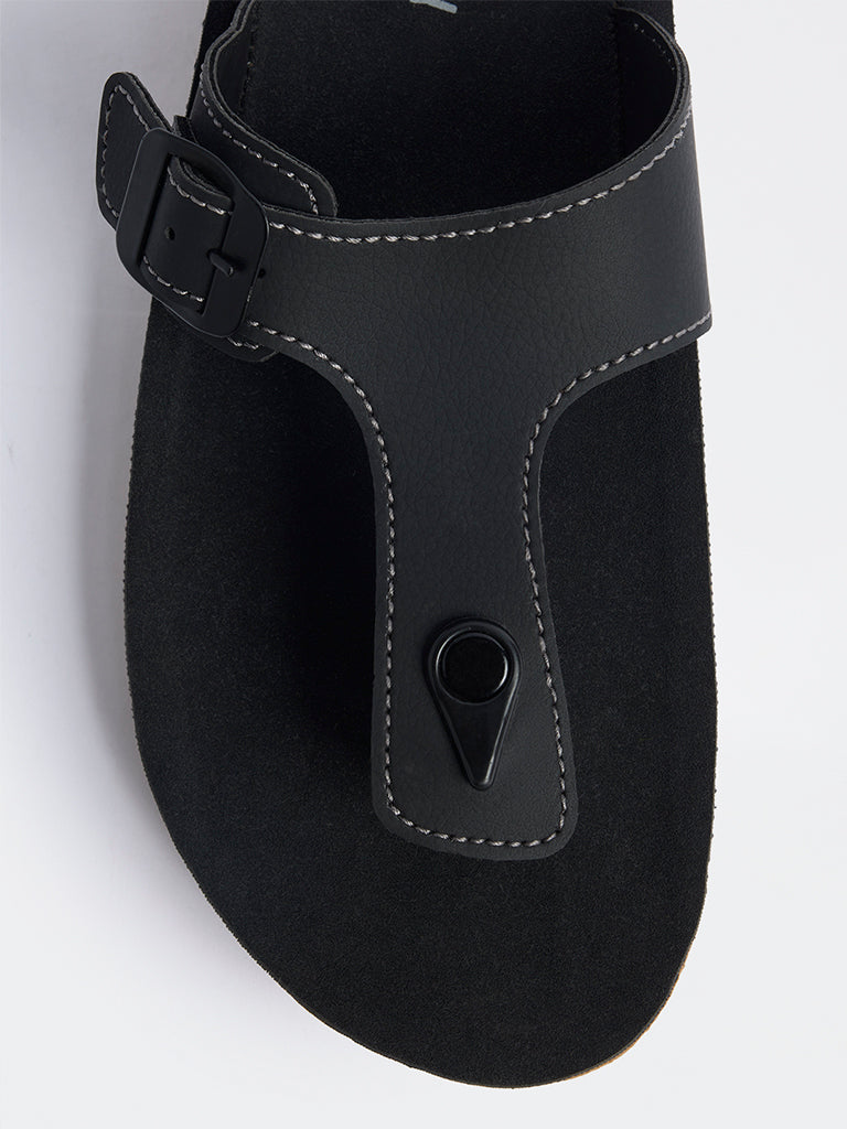 SOLEPLAY Black Buckle-Detailed Thong Strap Sandals