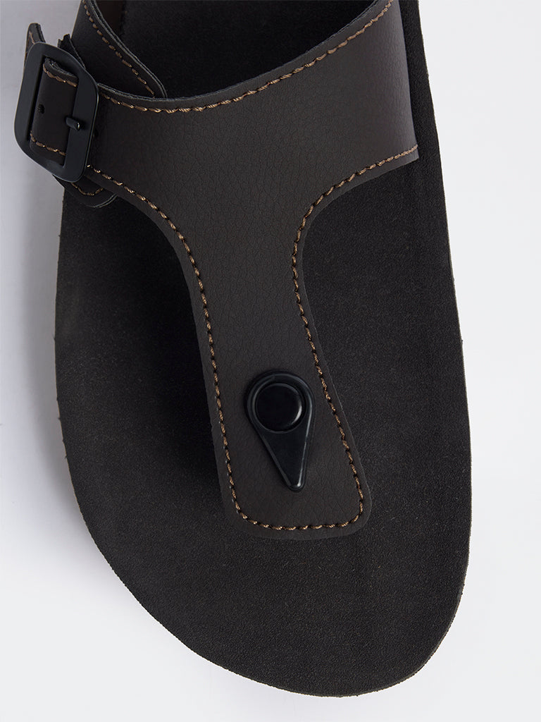 SOLEPLAY Dark Brown Buckle-Detailed Thong Strap Sandals