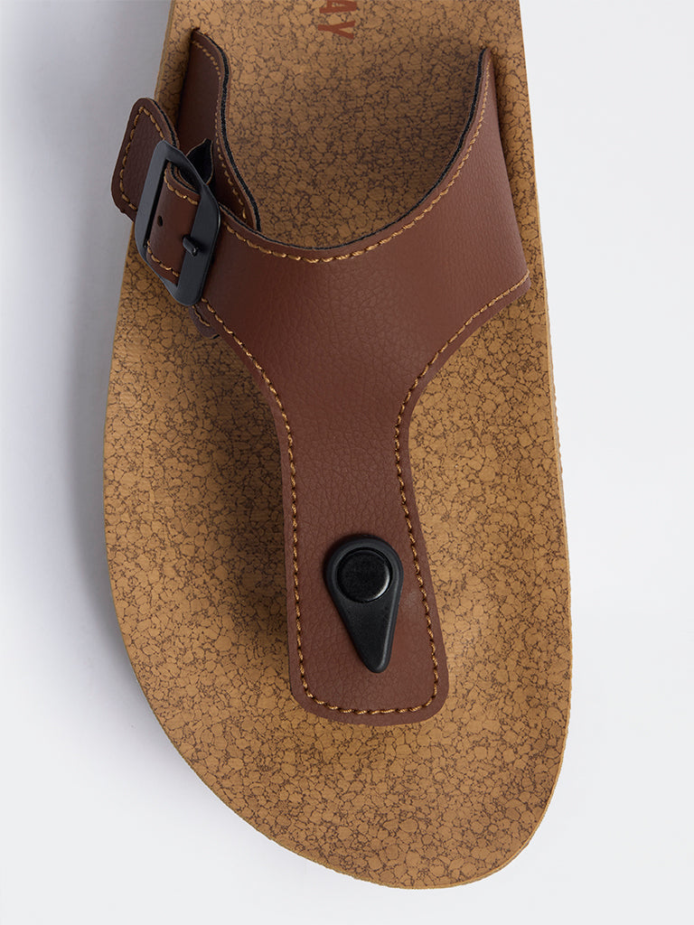 SOLEPLAY Tan Buckle-Detailed Thong Strap Sandals