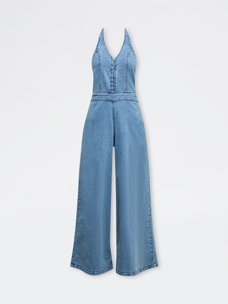 Nuon Blue Halter-Neck Denim Jumpsuit