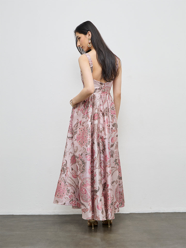 Vark Dusty Pink Floral Pattern A-Line Dress