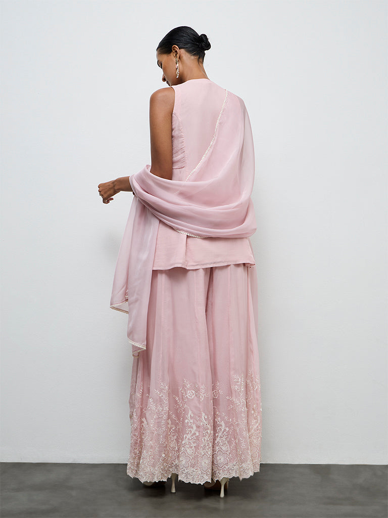 Vark Light Pink Floral Embroidered Ethnic Set