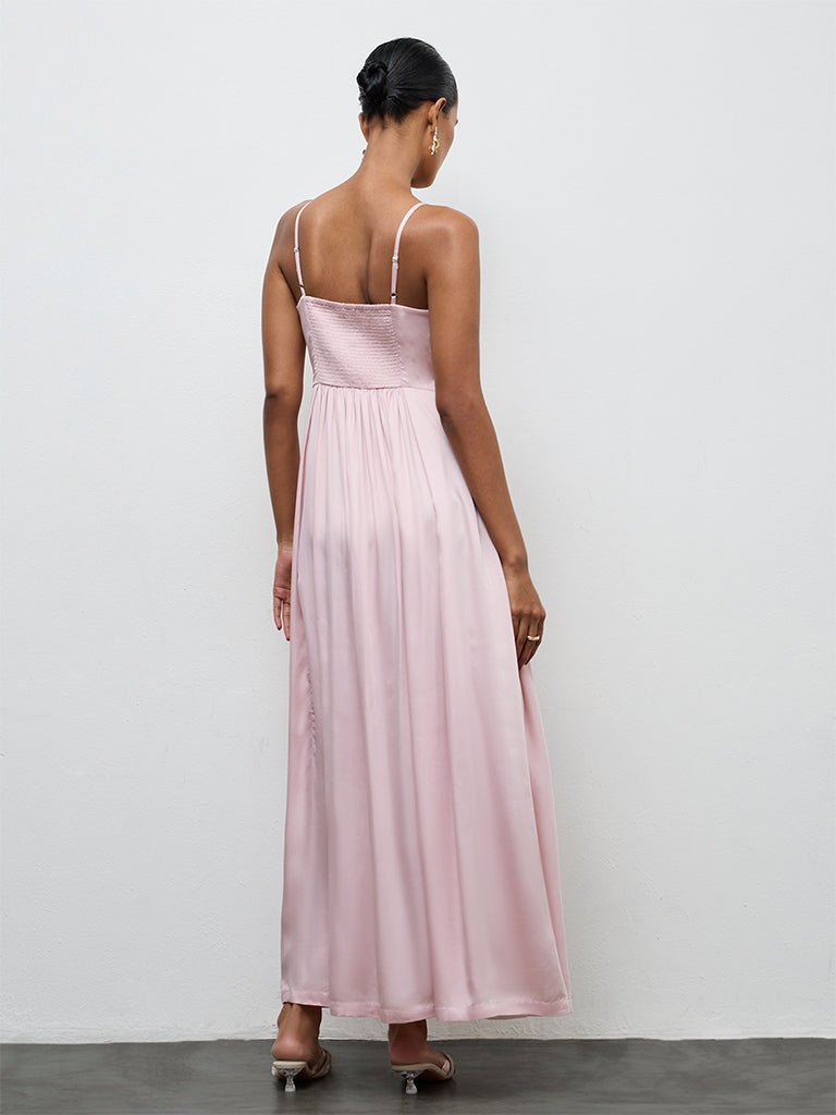 Vark Light Pink Embellished Empire A-Line Dress