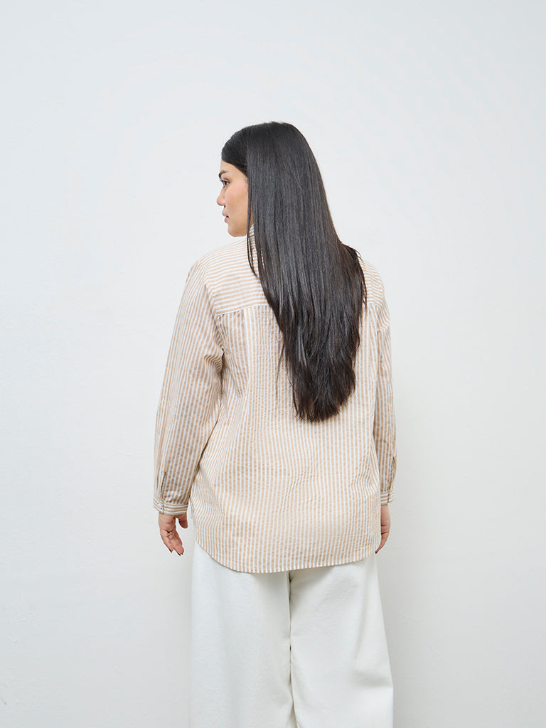 Gia Beige Striped Cotton Shirt