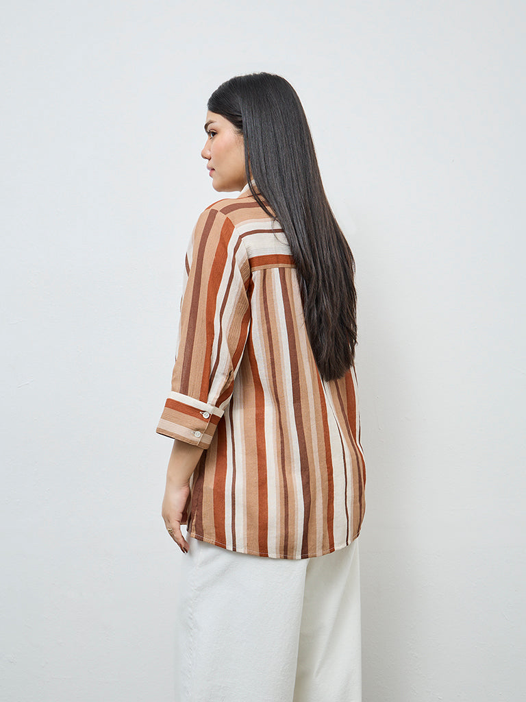 Gia Multicolour Striped Tie-Up Cotton Blouse