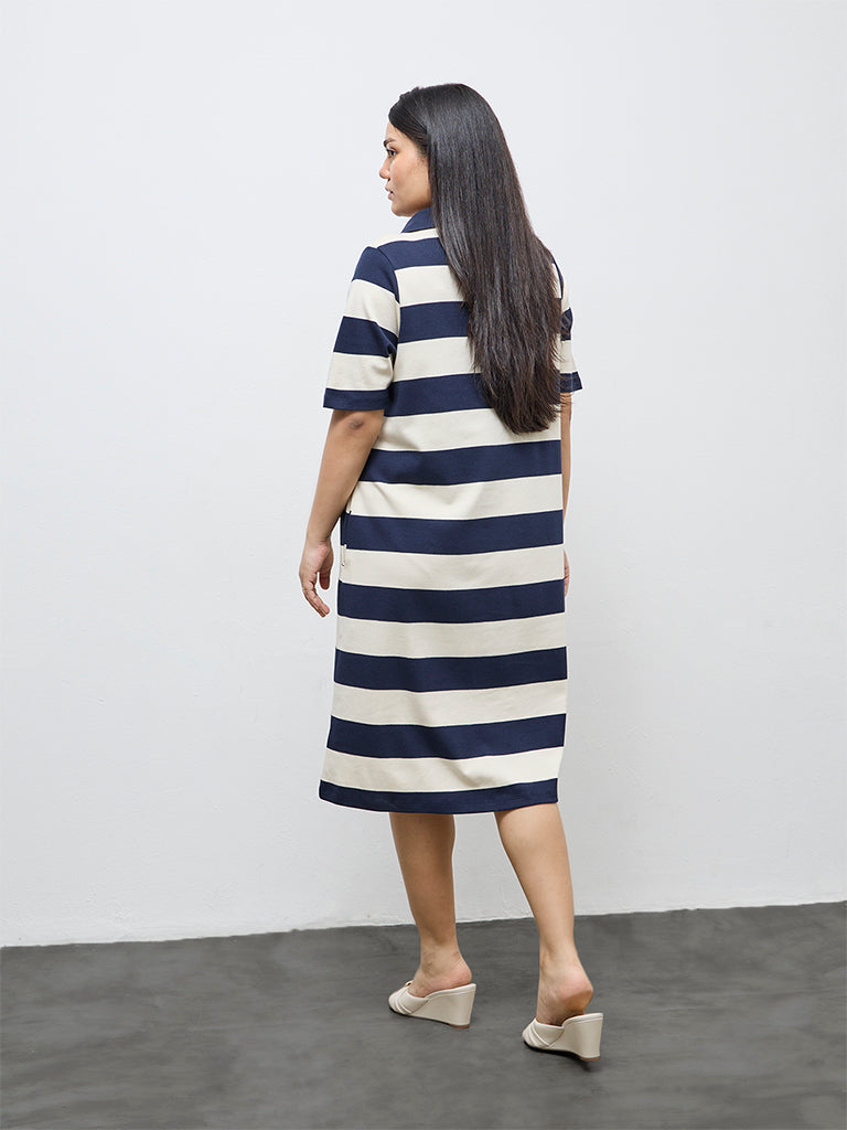 Gia Navy Striped Cotton T-Shirt Dress