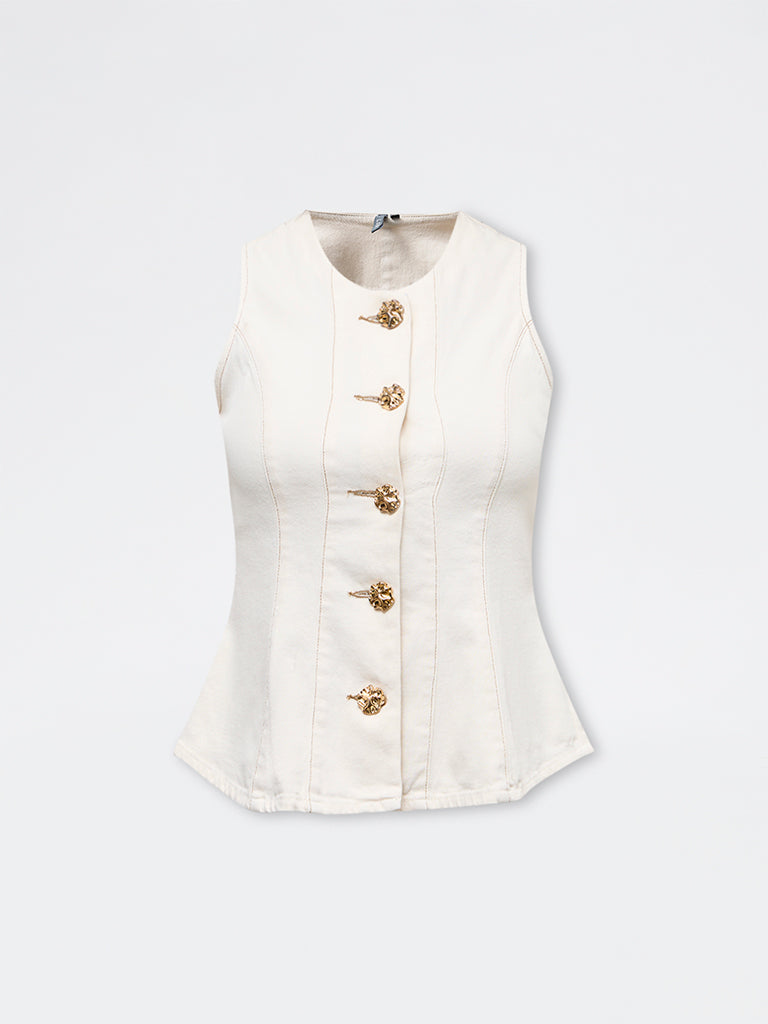 LOV Off-White Solid Denim Top