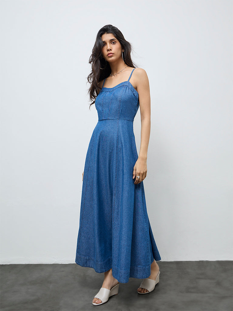 LOV Blue Denim A-Line Dress