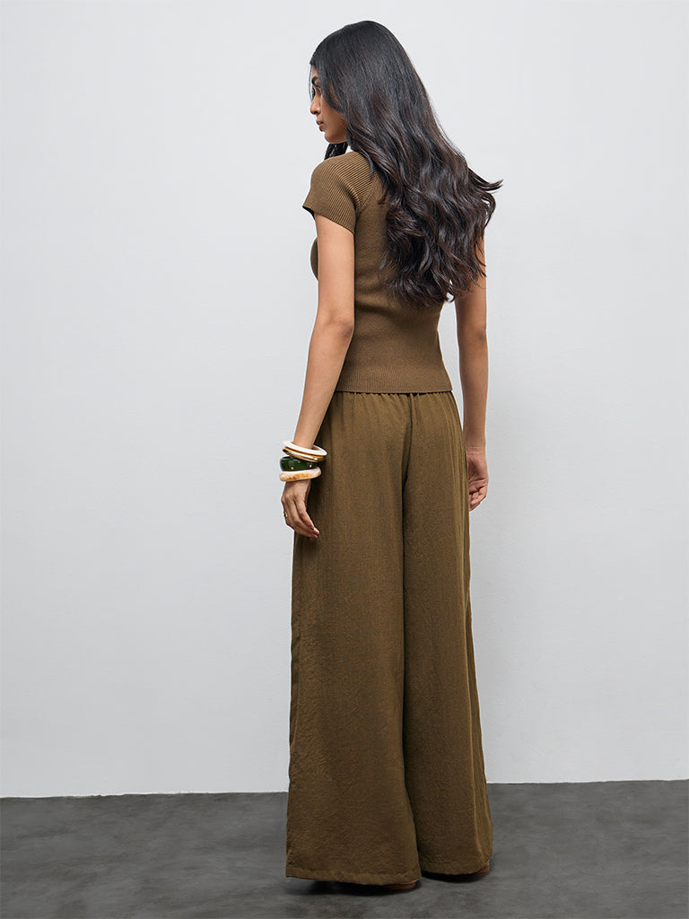 LOV Olive High-Rise Wide-Leg Trousers