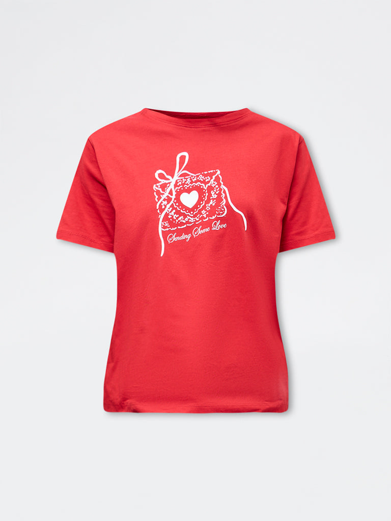 LOV Red Graphic Cotton T-Shirt