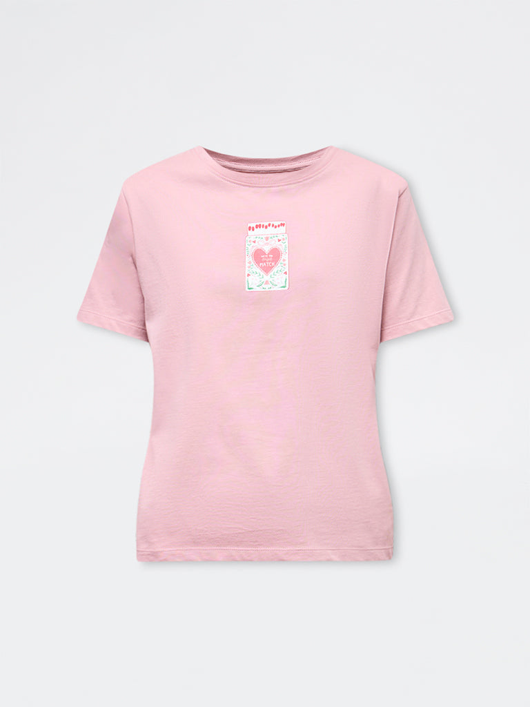 LOV Pink Graphic Cotton T-Shirt