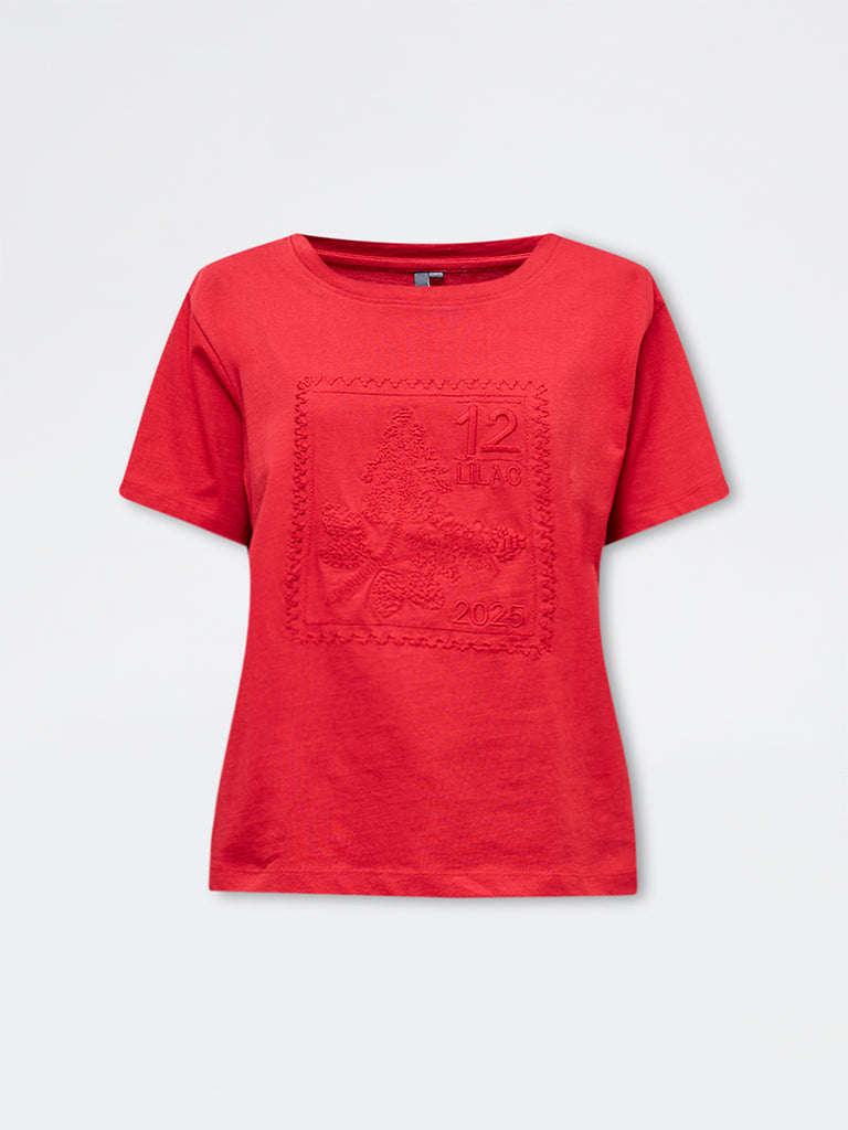 LOV Red Embroidered Cotton T-Shirt