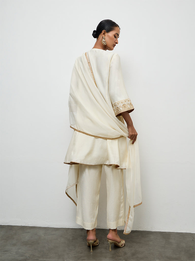 Vark Off-White Embroidered A-Line Ethnic Set