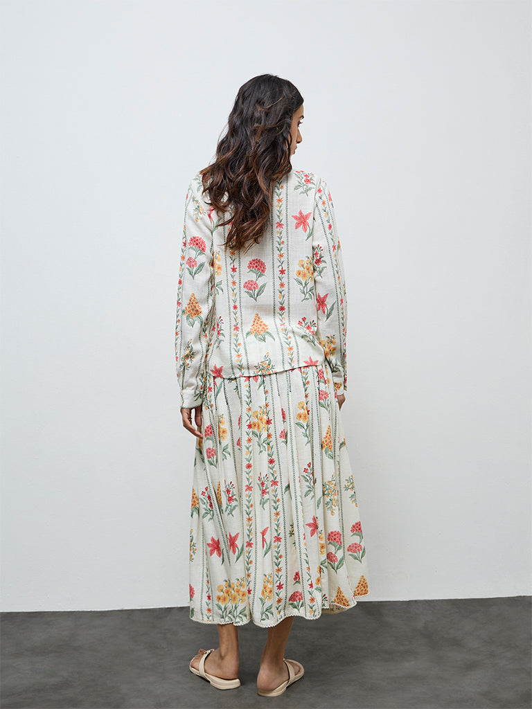 LOV Off-White Floral High-Rise Skirt