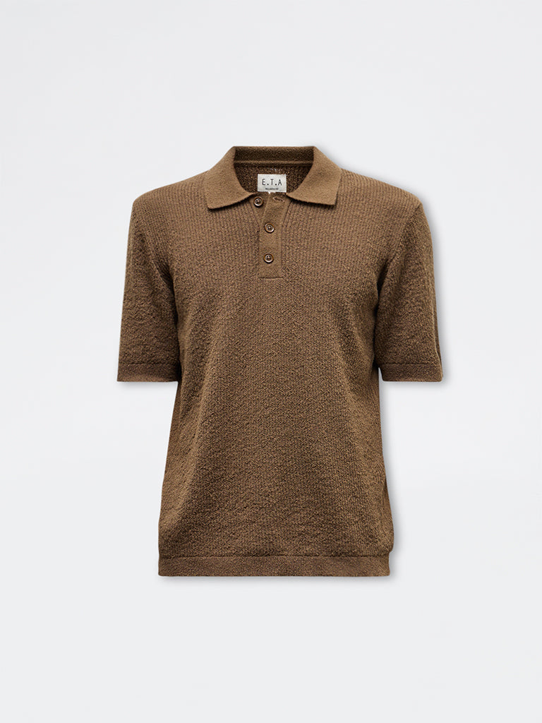 ETA Brown Textured Relaxed-Fit Polo T-Shirt
