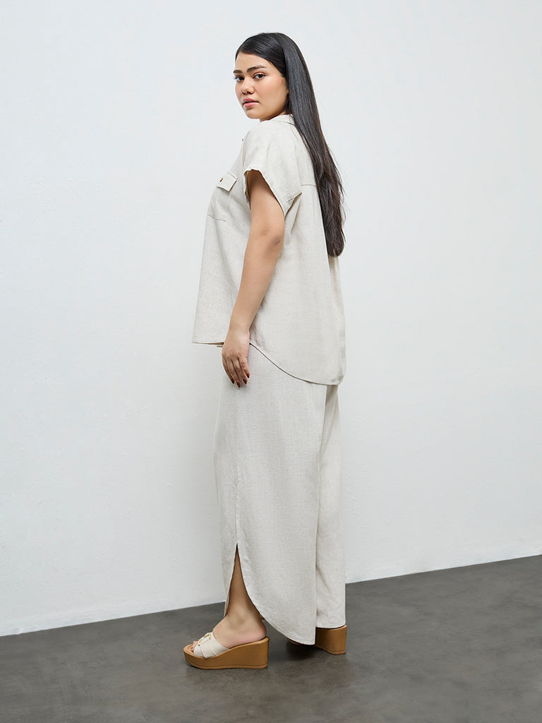 Gia Light Beige High-Rise Cotton Trousers