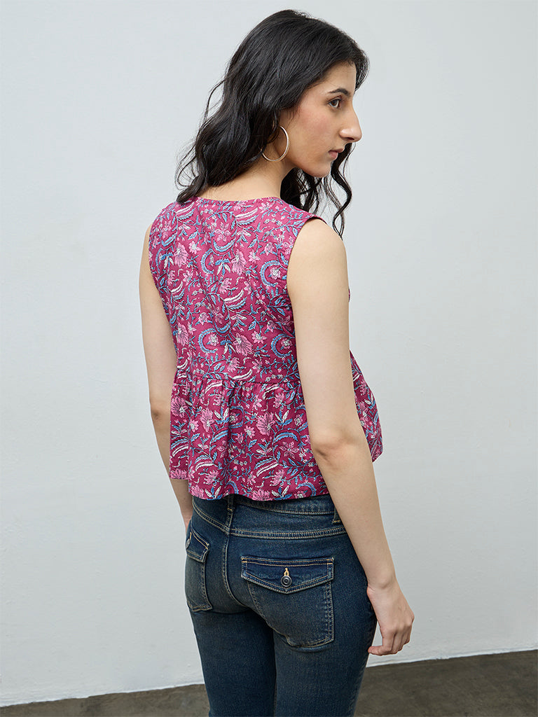 Bombay Paisley Magenta Floral Detailed Cotton Top