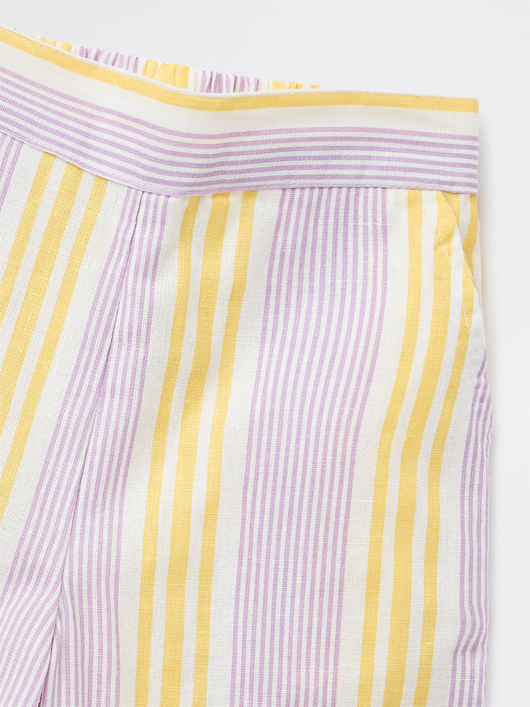 Utsa Kids Girls Lilac Striped Mid-Rise Cotton-Blend Pants - (2-8 yrs)