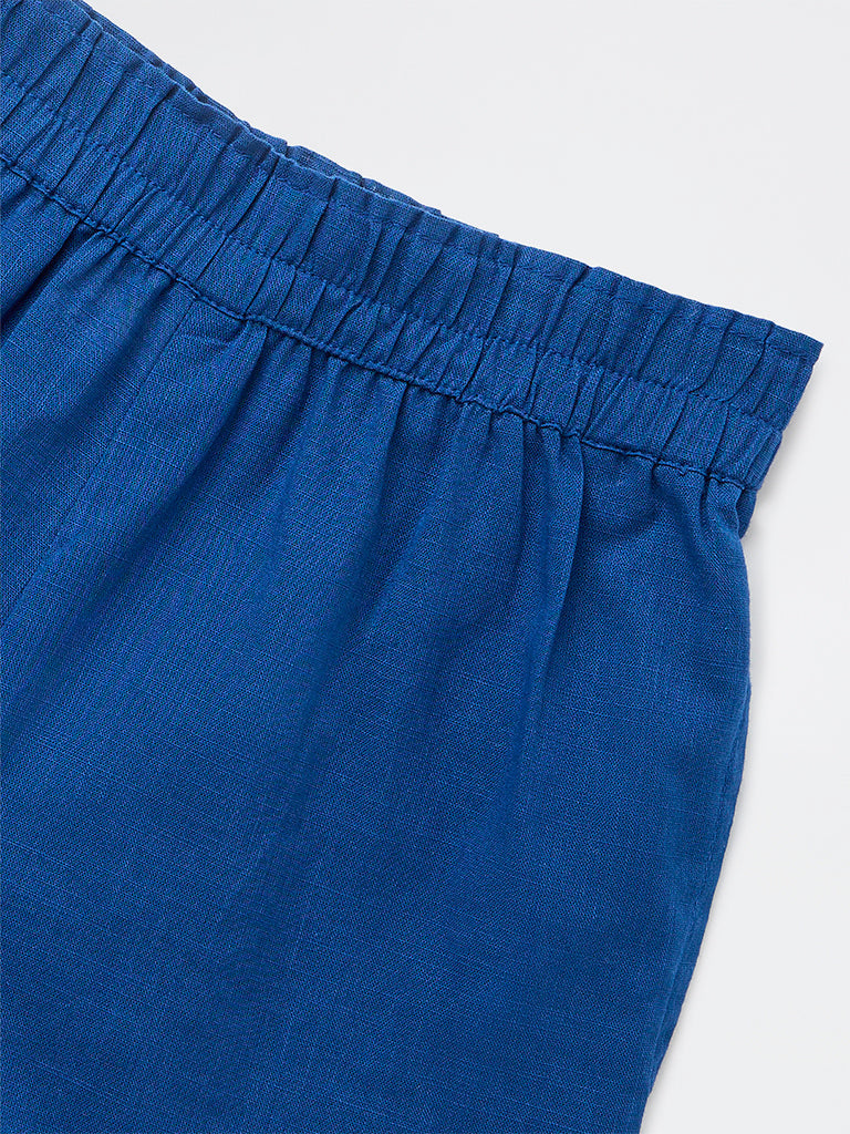 Utsa Kids Girls Indigo Embroidered Mid-Rise Cotton Shorts -(8-14 yrs)