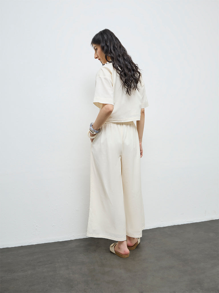 Bombay Paisley Cream Floral Embroidered Cotton-Blend Pants