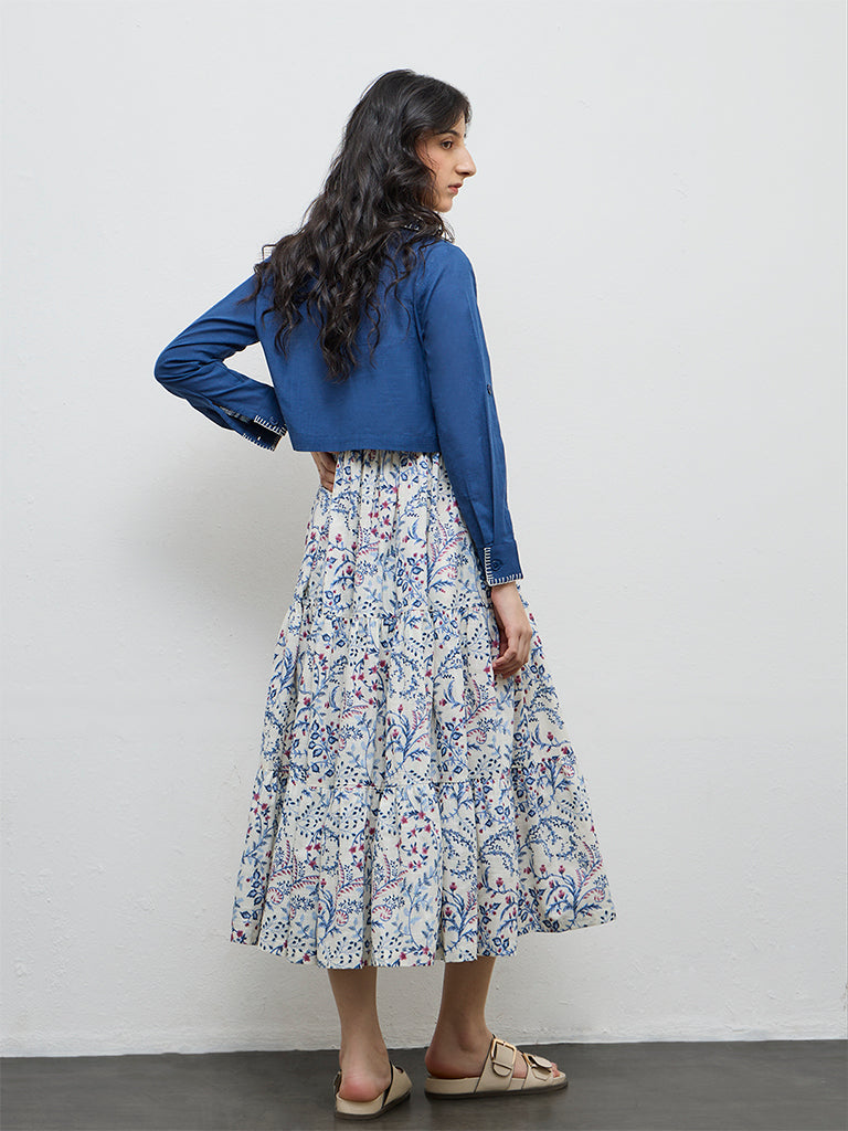 Bombay Paisley Blue Floral Cotton Tiered Dress with Jacket
