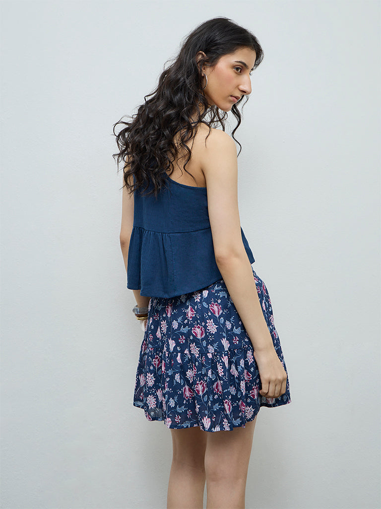 Bombay Paisley Blue Floral Embroidered Cotton Top