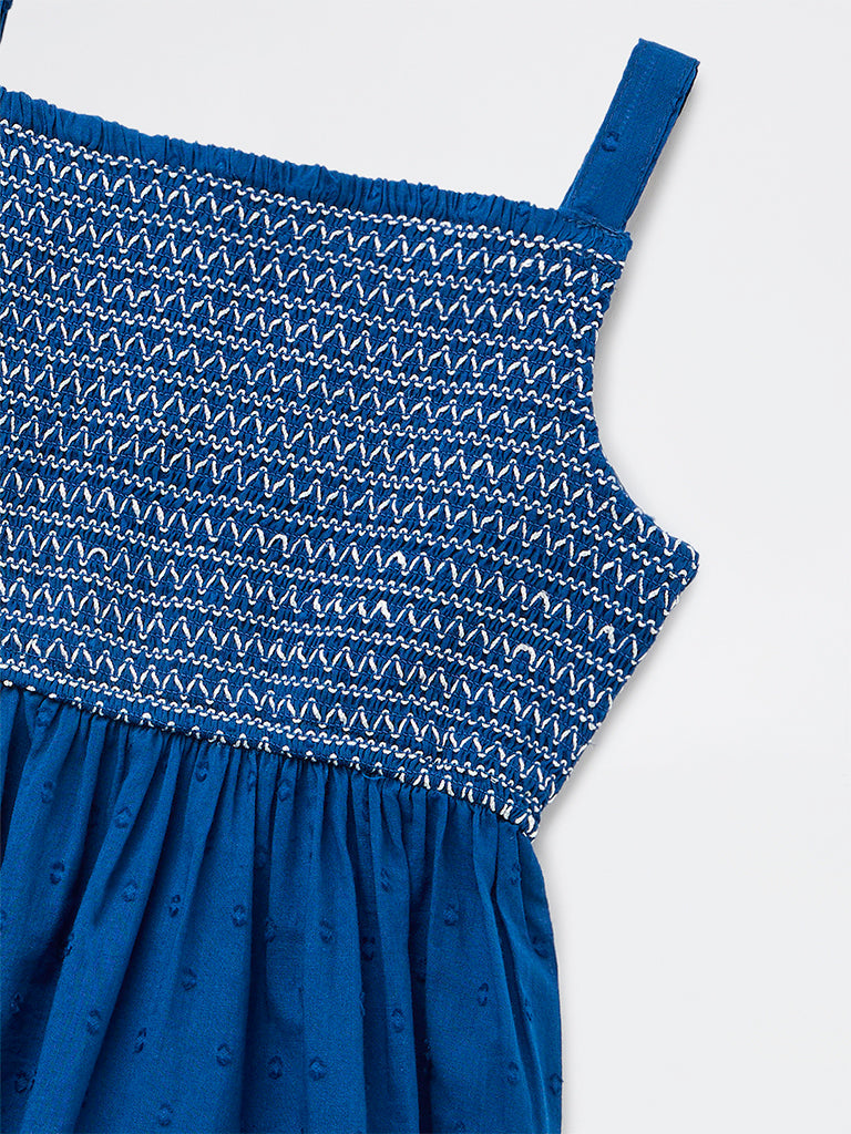 Utsa Kids Girls Indigo Embroidered A-Line Cotton-Blend Dress - (2-8 yrs)