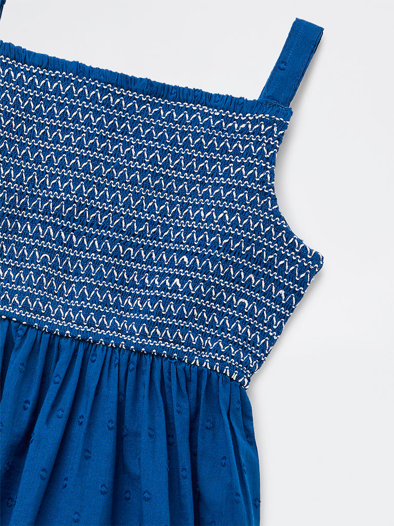 Utsa Kids Girls Indigo Embroidered A-Line Cotton-Blend Dress - (8-14 yrs)