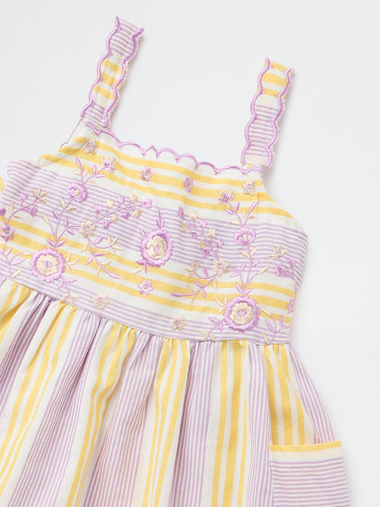 Utsa Kids Girls Multicolour Striped A-Line Cotton-Blend Dress - (2-8 yrs)