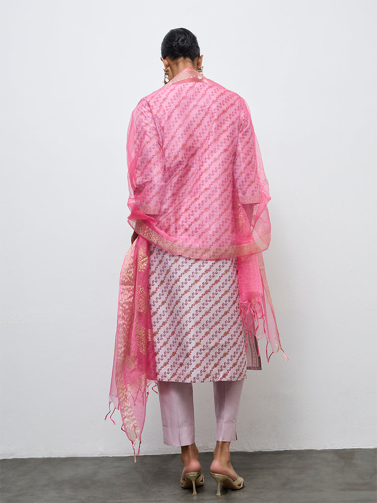 Vark Lilac Printed A-Line Kurta Ethnic Set