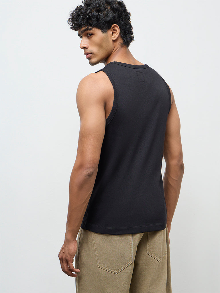 Nuon Black Ribbed Slim-Fit Cotton-Blend T-Shirt