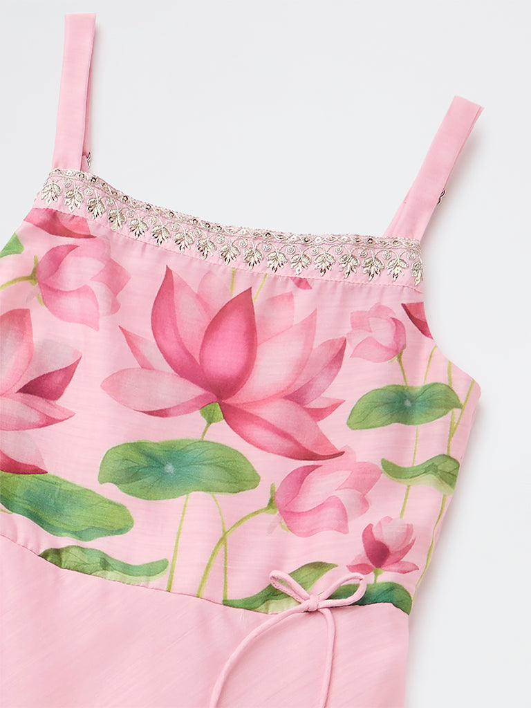 Utsa Kids Girls Pink Floral Printed A-Line Dress - (8-14 years)