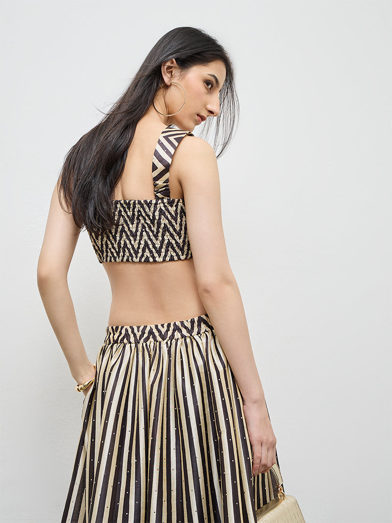 Vark Black Chevron Printed Top