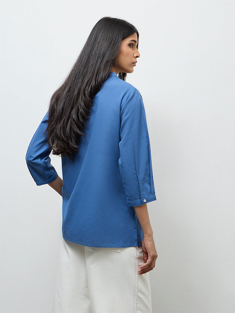 Utsa Indigo Embroidered Cotton-Blend Tunic