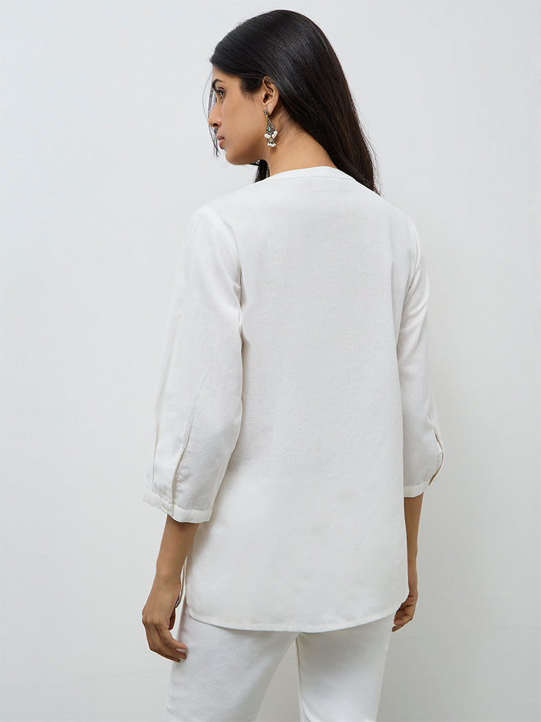 Utsa White Embroidered Cotton-Blend Tunic