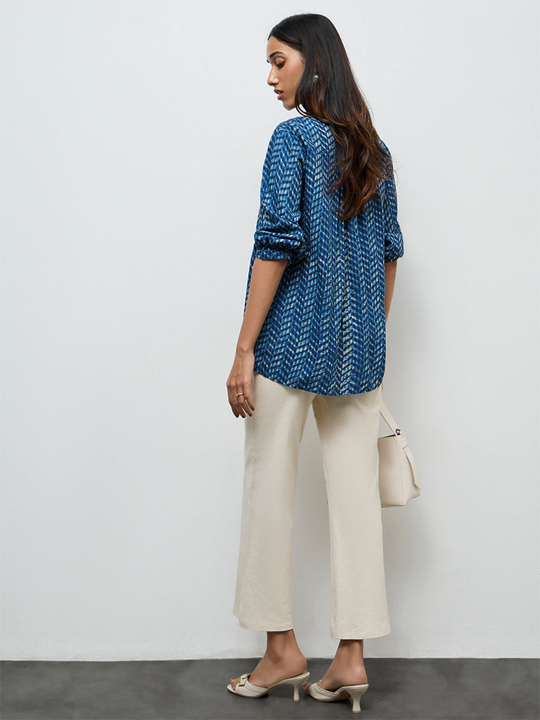 Utsa Indigo Chevron Printed Tunic