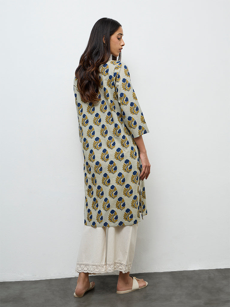 Utsa Multicolour Peacock Butta Printed Cotton Straight Kurta
