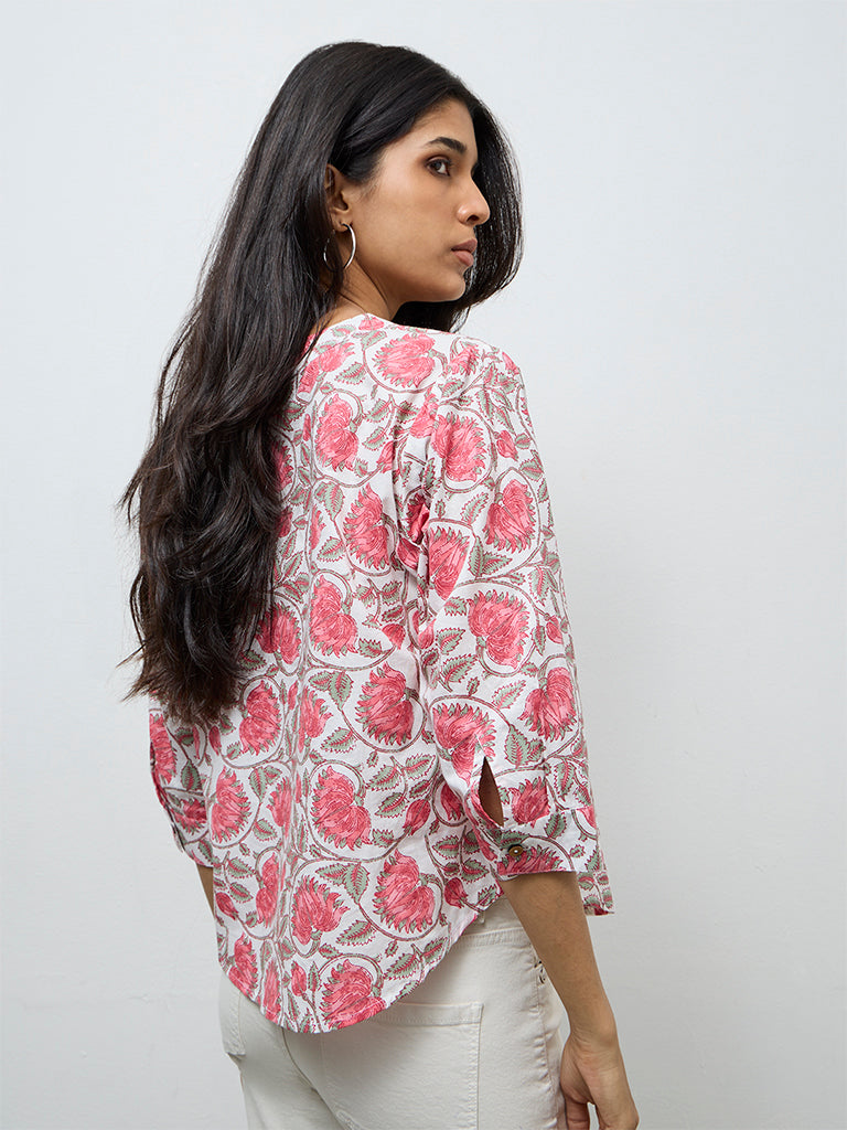 Utsa Pink Floral Printed Cotton Tunic