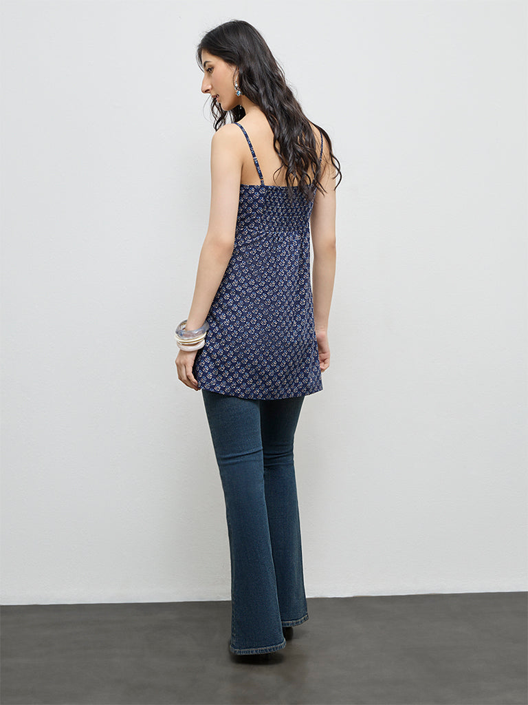 Utsa Indigo Floral Printed Cotton Tunic