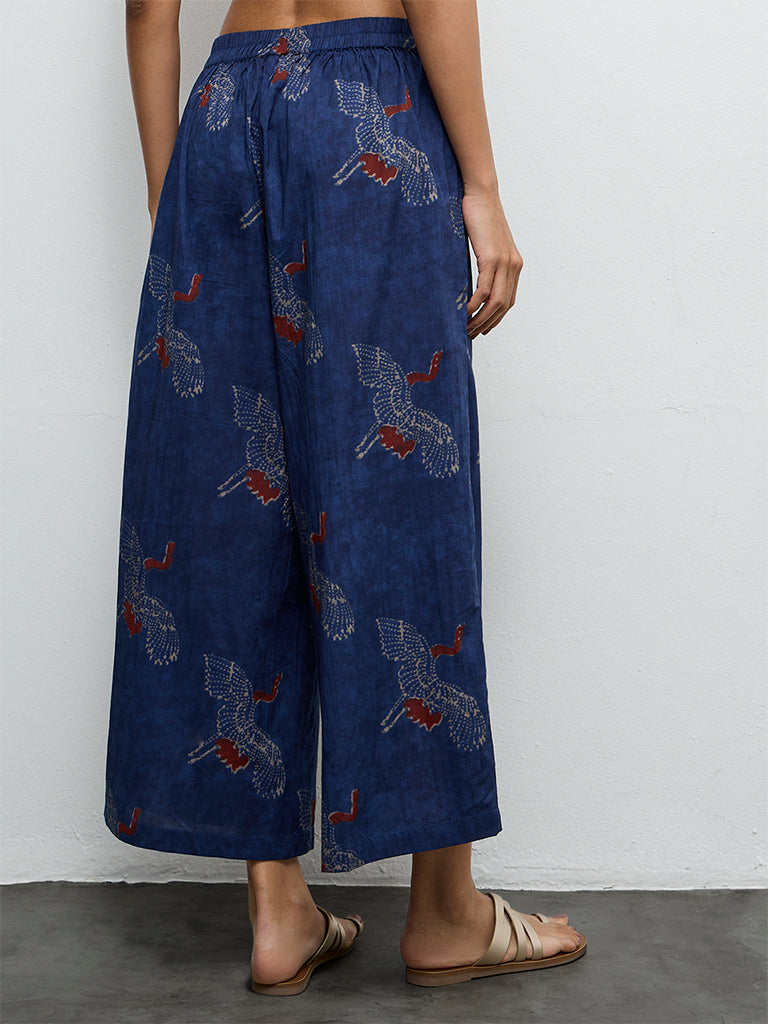 Utsa Indigo Bird Design Cotton Ethnic Pants