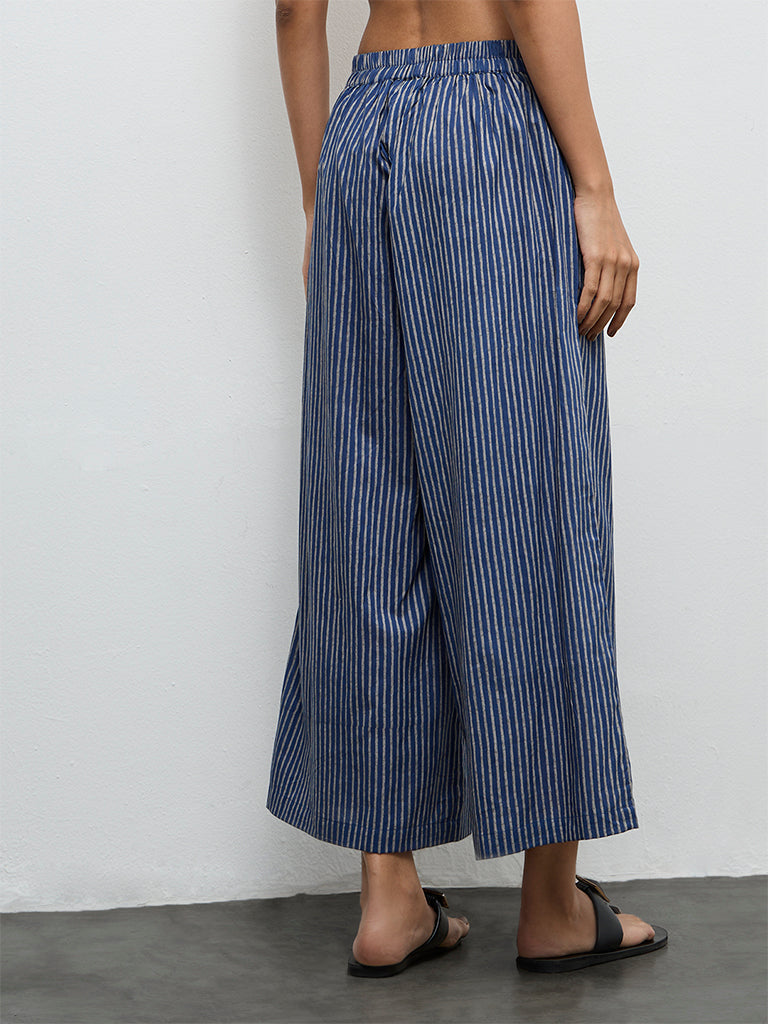 Utsa Indigo Cotton Striped Pants