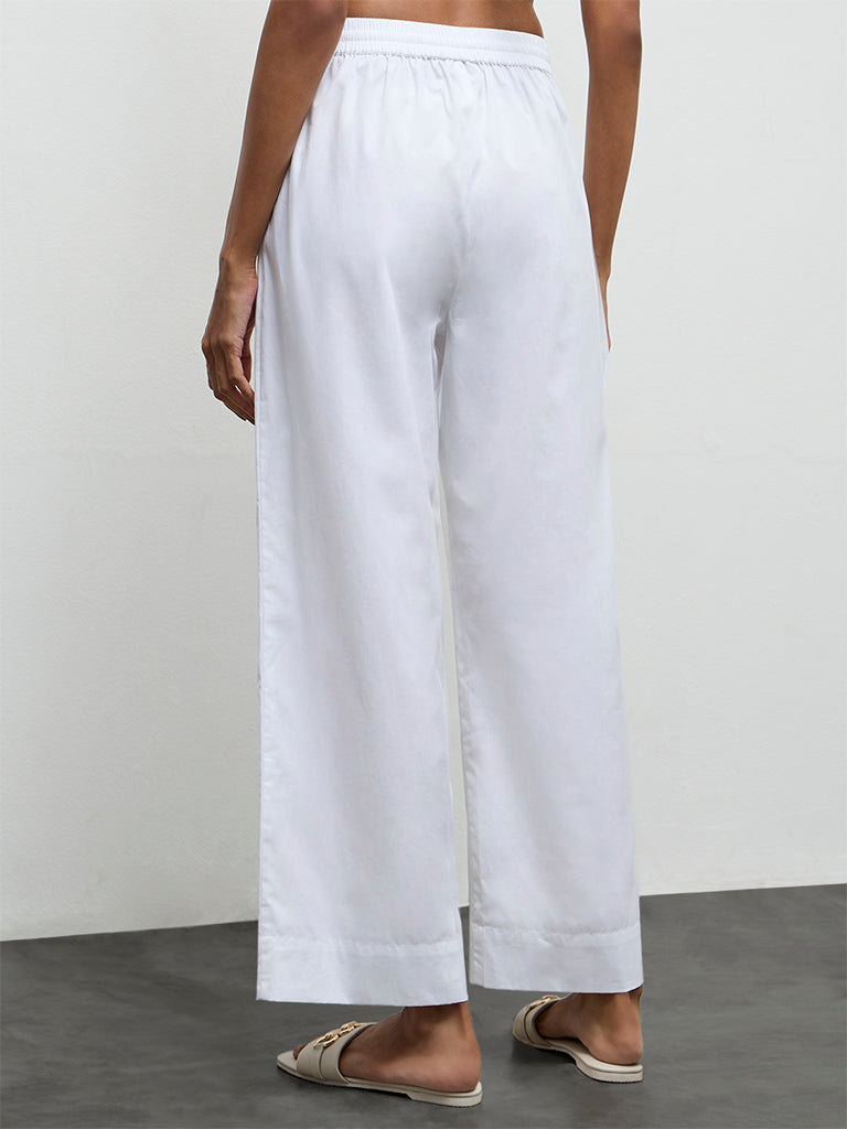 Utsa White Solid Cotton Pants