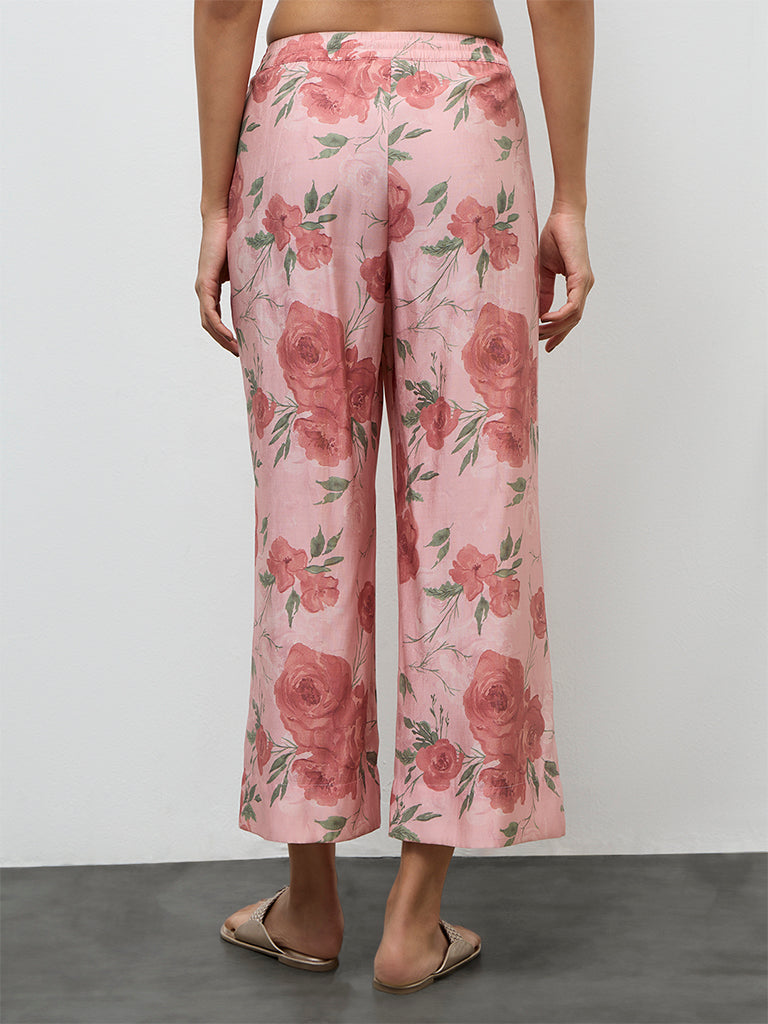 Utsa Dusty Pink Botanical Design Ethnic Pants