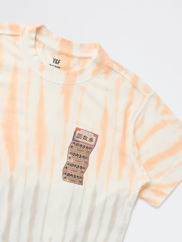 Boys Orange Tie-Dye Pattern Cotton T-Shirt